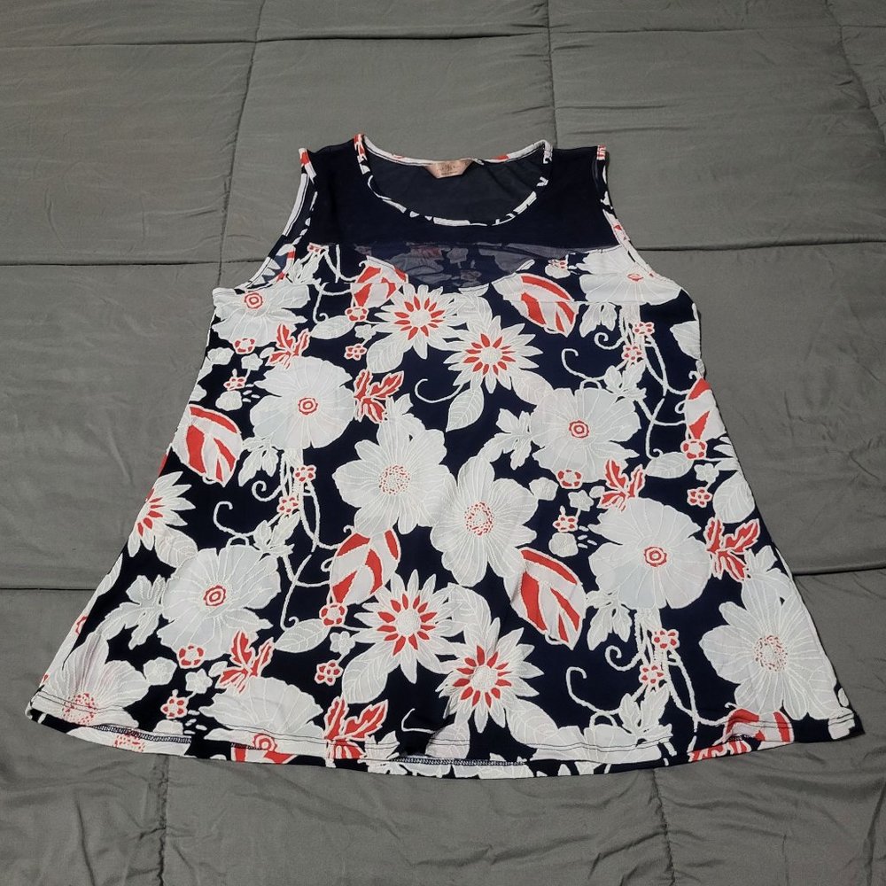 SJS Women's Sleeveless Floral Blouse, Multi-colored, Large